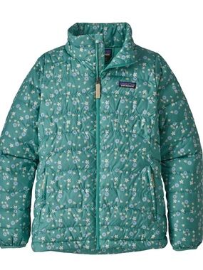 Patagonia Floral Teal Down Sweater Jacket Sz S 7-8